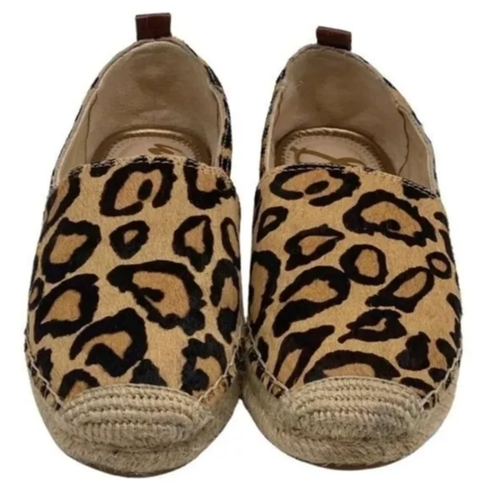 Sam Edelman Khloe Animal Print Fur Hide Flat Jute Sole Espadrille Shoes Size 8.5